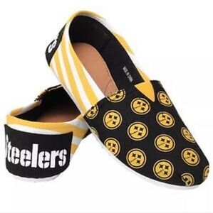 NWT FOCO NFL Pittsburgh Steelers Womens Stripe Canvas Slip On Shoes, L  (9-10)